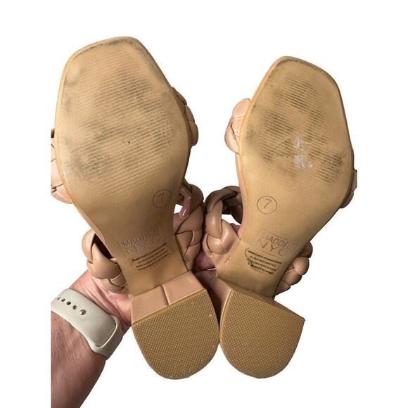 Madden NYC Camel Braided Cushion High Heel Sandals Size 7 Square Toe 3 3/4 Inch - Picture 7 of 8